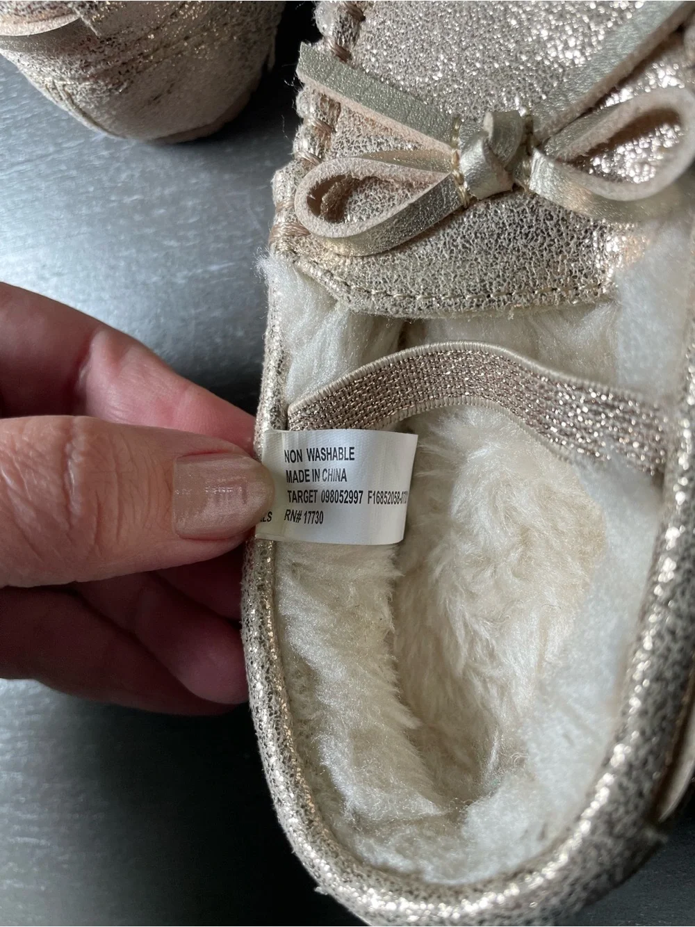 Cat & Jack Shimmery Gold Toddler Moccasin Slippers with Sherpa Lining